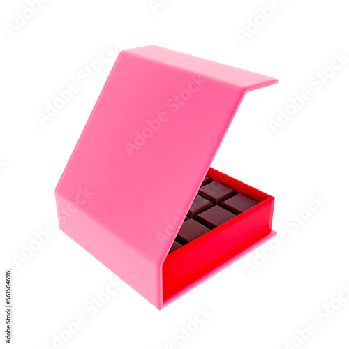3D Boxed Chocolates in Red Render Valentine's elements PNG