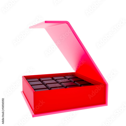 3D Boxed Chocolates in Red Render Valentine's elements PNG