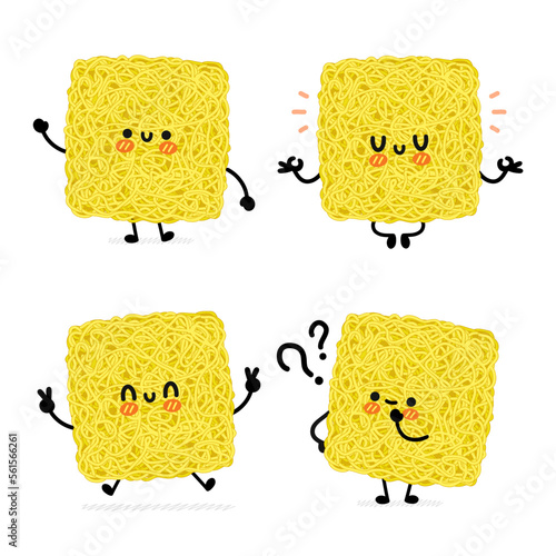 Cute funny instant noodle character set. Vector hand drawn cartoon kawaii character illustration icon. Isolated on white background. Cute asian instant noodle,ramen cartoon mascot concept