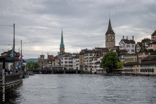 Cloudy city view along Lake Zurich