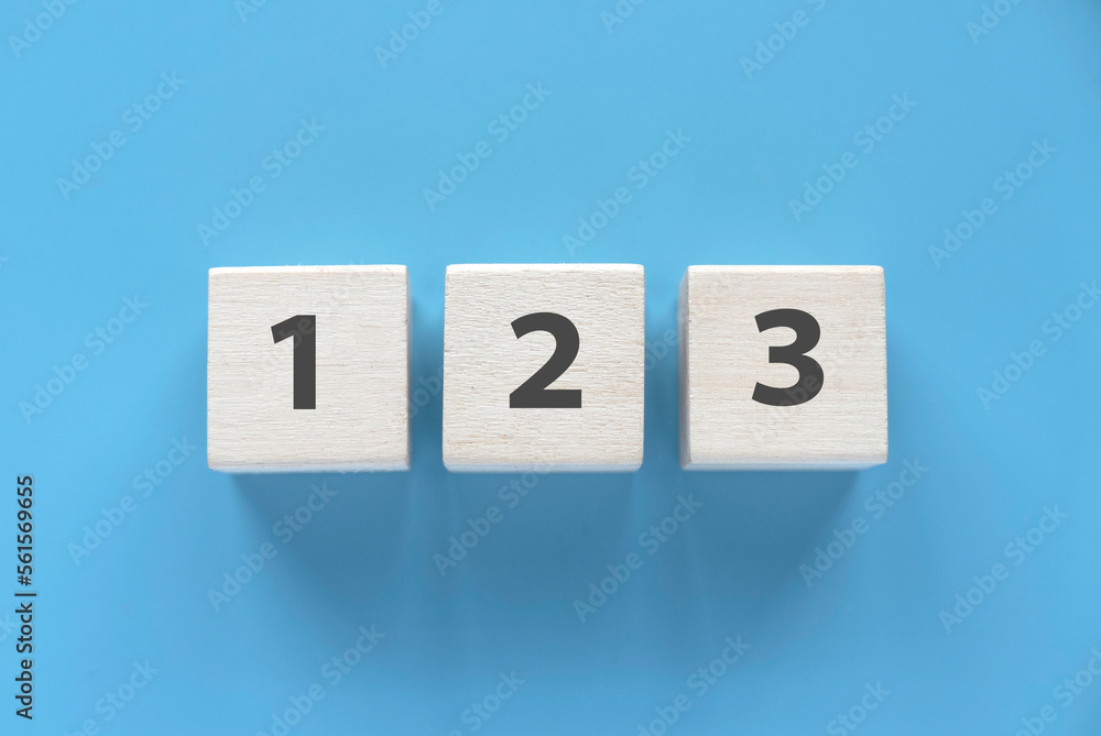 Wooden block with number of one, two and three. Wooden block with number of one, two and three.