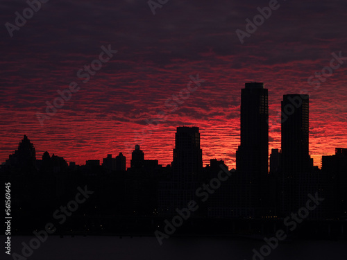 Manhattan at sunrise, skyline of New York City, USA.