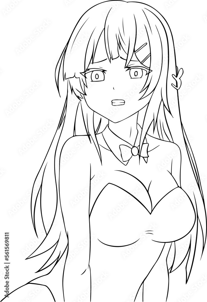 Sexy anime girl lineart drawing Halloween style anime drawing Stock Vector | Adobe Stock