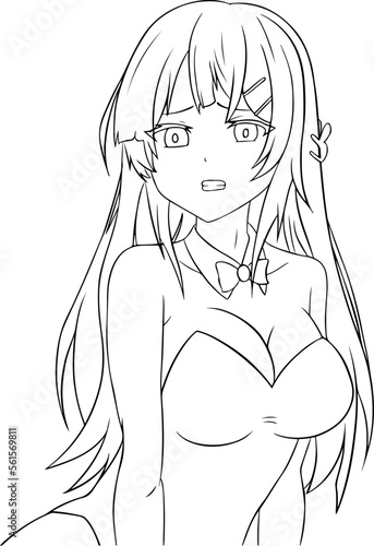 Sexy anime girl lineart drawing Halloween style anime drawing