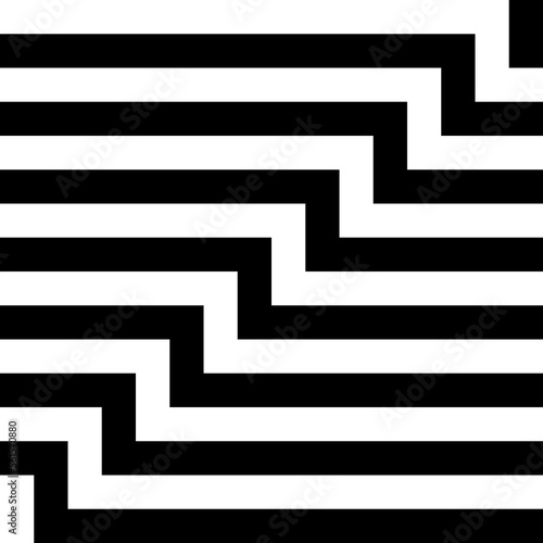 Seamless monochrome vector graphic of horizontal lines with a ninety degree step aligned in a diagonal pattern
