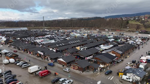 Aerial view of the market in Nowy Targ, Poland
