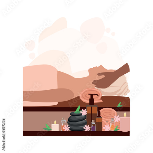 The masseur makes a face massage to a girl. Relaxation and skin care in the spa salon. Vector illustration for advertising, flyers and social networks.