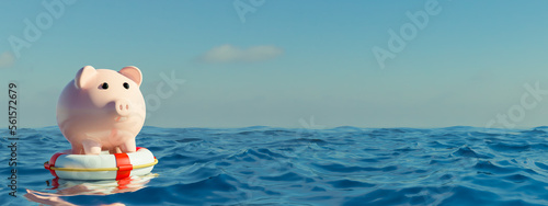 Piggy bank on the ocean, piggy-bank 3D render.