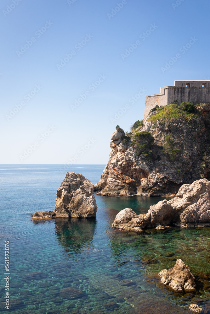 Fort Lovrijenac positioned on a high cliff, located in Dubrovnik, Croatia, Europe.
