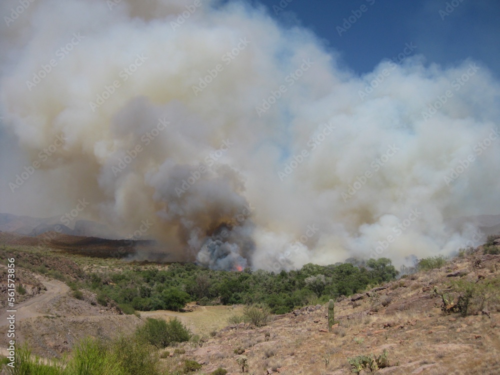 Smoke and Flames from a Small Wildfire Near Apache Junction, Arizona 