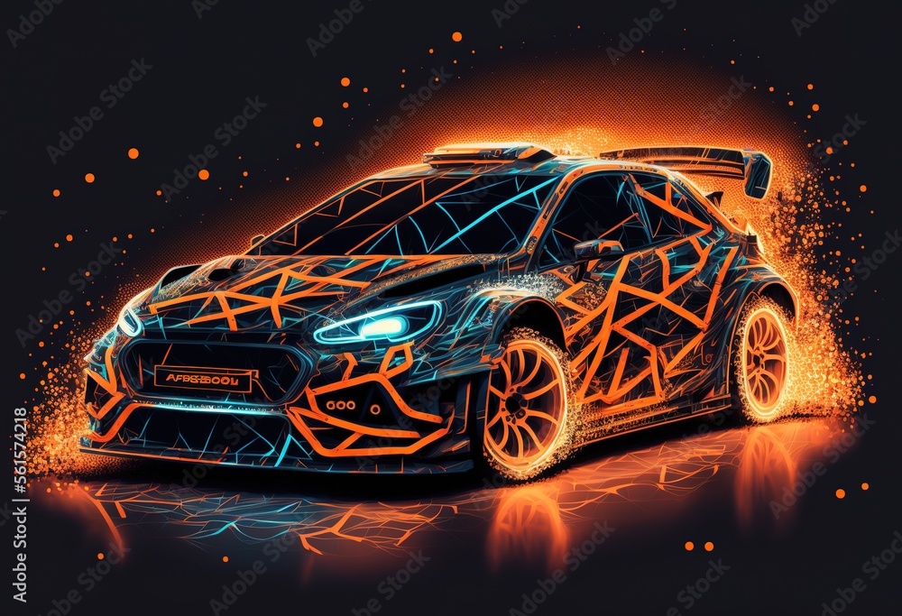 Futuristic Sports car or Rally Car Racing on Glowing Lines and Roads - An Extreme Sports Illustration with Glowing Light, Highlighting the Art of Car Racing generative ai