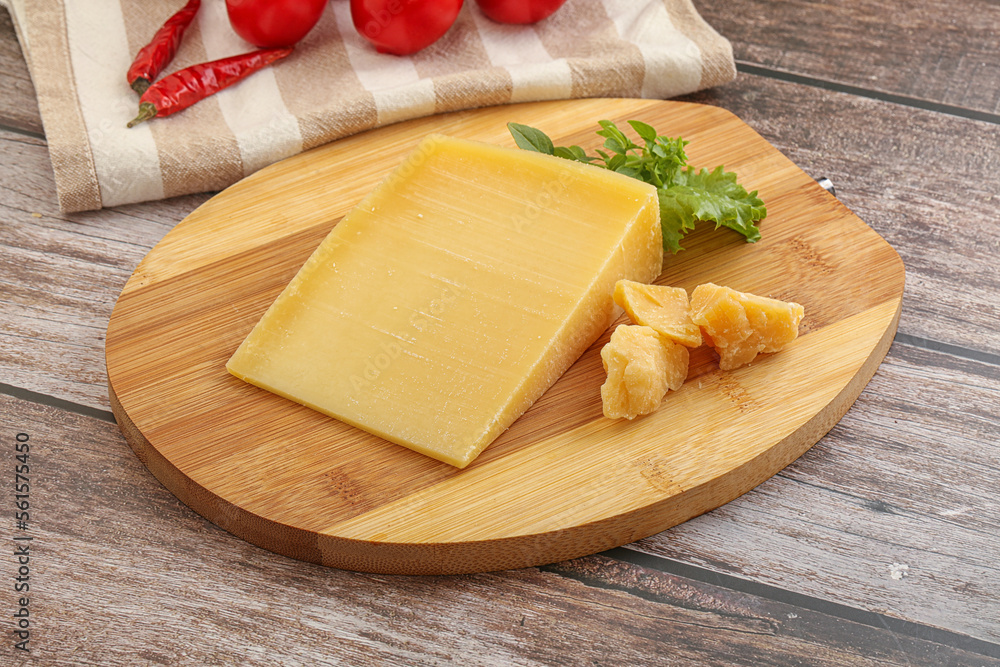 Parmesan hard cheese with small pieces Parmesan hard cheese with small pieces