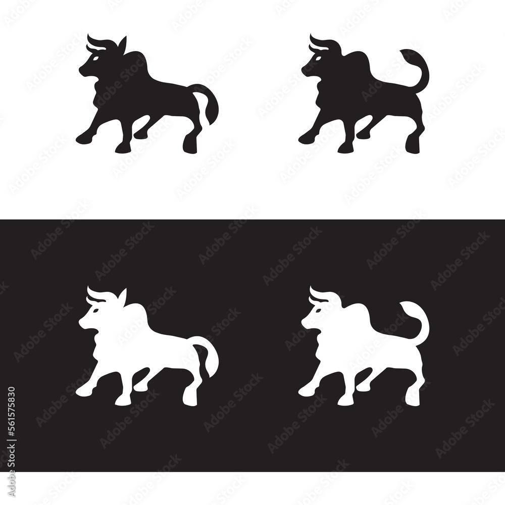Black and white bull animal vector logo design  . icon logo . silhouette logo 