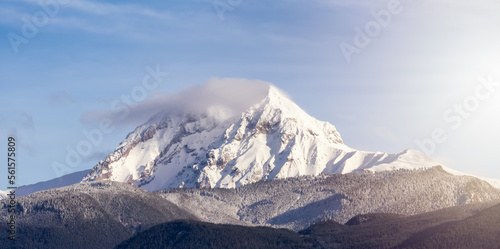Garibaldi Mountain covered in snow and clouds. Canadian Nature Landscape Background. Winter Season in Squamish, British Columbia, Canada.