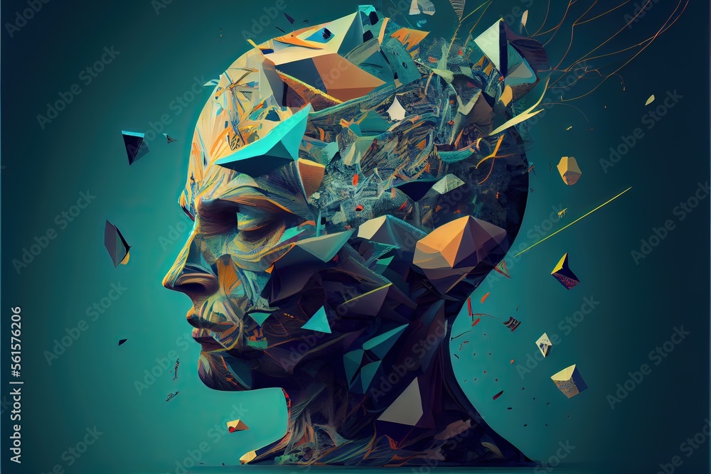 Generative AI illustration of annual collective mind concept art, exploding mind, inner world, dreams, emotions, imagination and creative mind - obrazy, fototapety, plakaty 