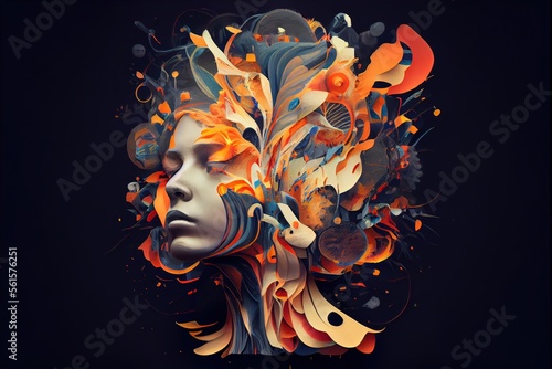 Generative AI illustration of annual collective mind concept art, exploding mind, inner world, dreams, emotions, imagination and creative mind