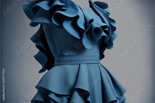 knee-length ruffled blue casual dress (bridesmaid dress) photo