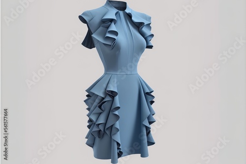 knee-length ruffled blue casual dress (bridesmaid dress) photo