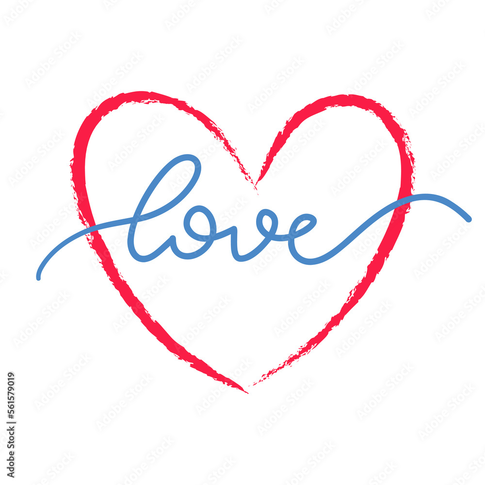 Love handwritten with heart on white background ,for February 14, Vector illustration EPS 10