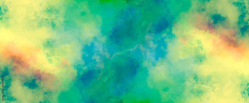 background with rays. old vintage blue green watercolor background. distressed texture and grunge design. cosmic neon polar lights watercolor background.