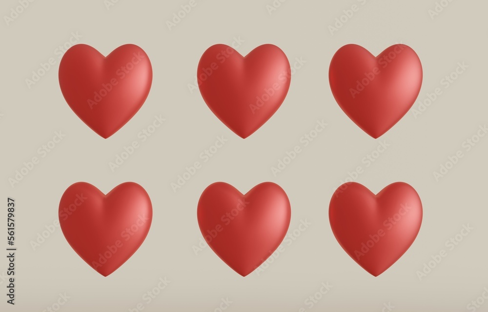 heart 3D render red set minimal background for happy valentine day.