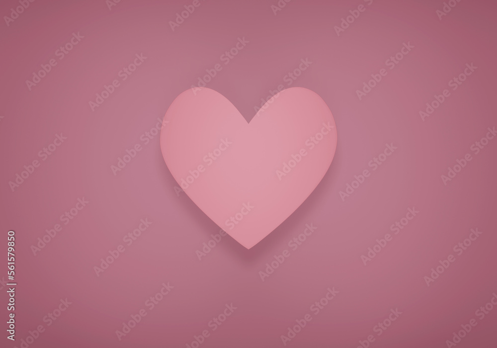 heart 3D render pink minimal background for happy valentine day.