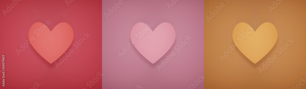 heart 3D render set pink, red and yellow minimal background for happy valentine day.