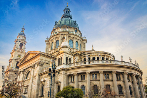 Scenic St. Stephen's Basilica exterior at sunset in Budapest © PhotoSpirit