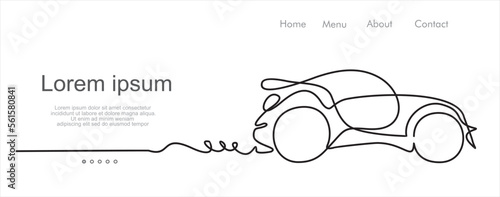 Continuous one single line drawing of car. Minimalist black linear sketch isolated on white background. Vector illustration. Illustration with quote template. 