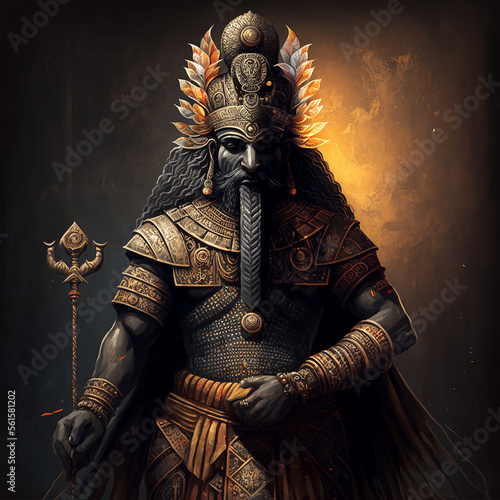 Ancient Sumerian mythology. Ashu,ancient Sumerian mythological god. Created with Generative AI technology. photo