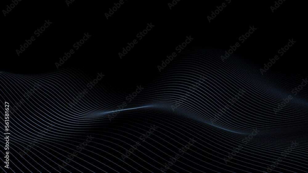Abstract slow motion wave lines pattern. Seamless looping animation on clean black background.