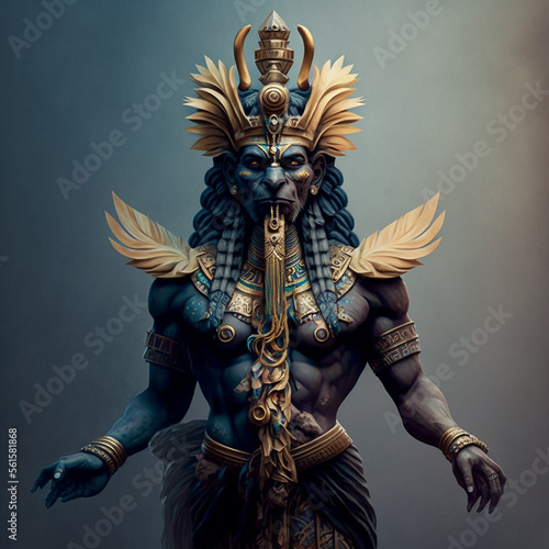 Ancient Sumerian mythology. Enki,ancient Sumerian mythological god. Created with Generative AI technology. photo