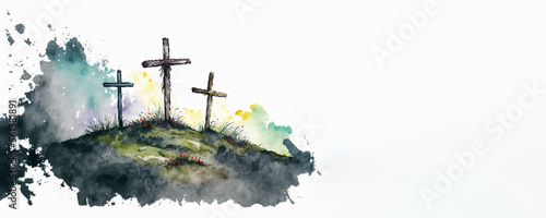 Valokuva Good Friday - Crossen On Mount Calvary- Watercolour (Generative Art)