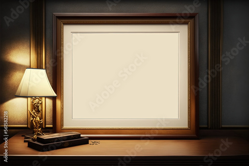 Empty frame on office wall diploma degree certificate credentials image photo poster business chief executive officer  ceo cfo cxo promotion portrait work 3d fill in blank generative ai