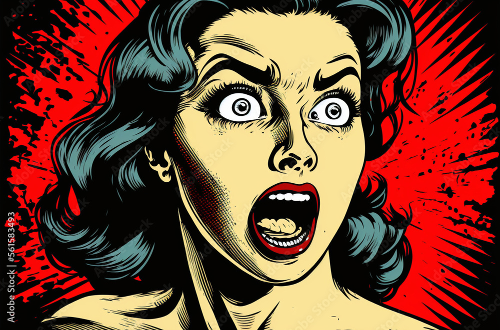 Pretty woman shocked, scared. Comic style Stock Illustration Adobe Stock