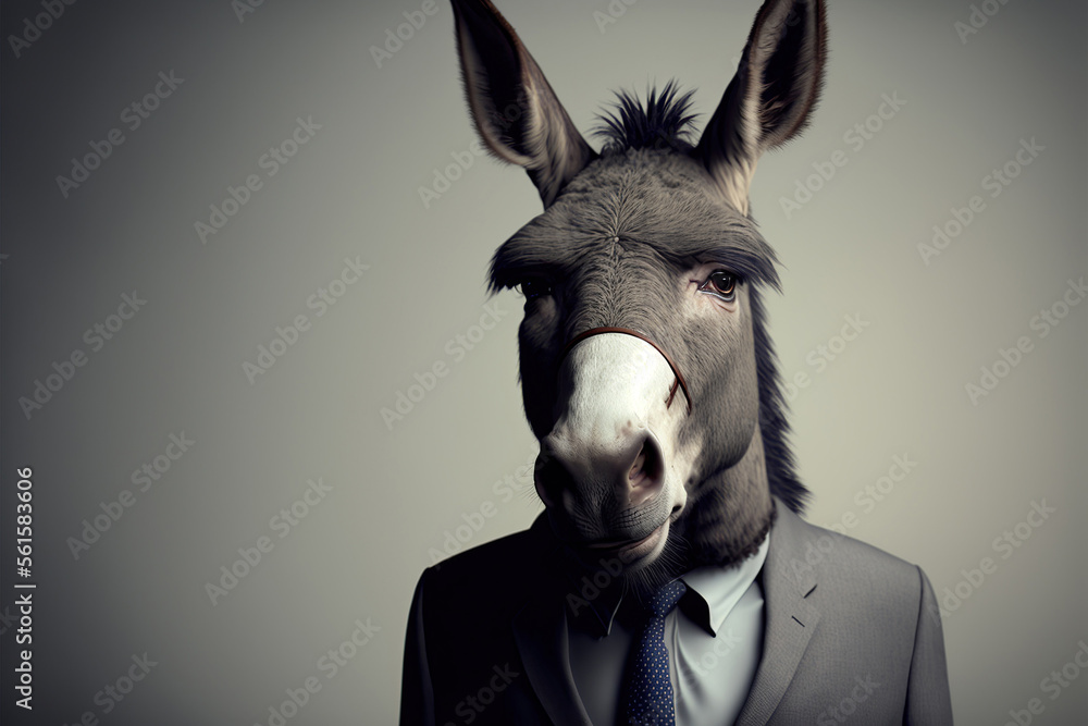 Portrait of a donkey dressed in a formal business suit,  generative ai - obrazy, fototapety, plakaty 
