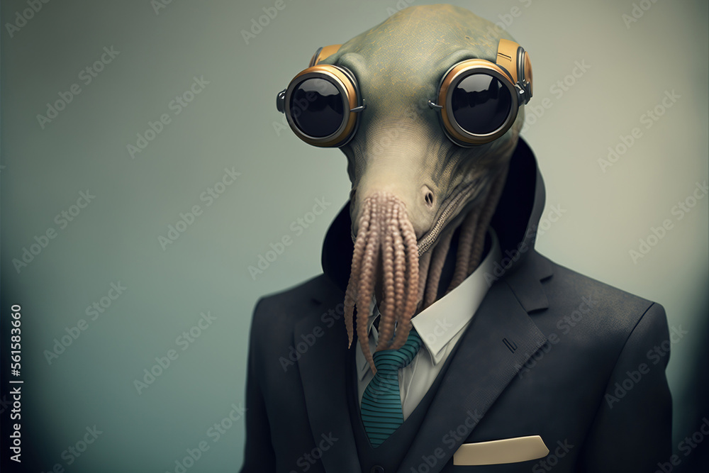 portrait of a squid dressed in a formal business suit, generative ai  - obrazy, fototapety, plakaty 