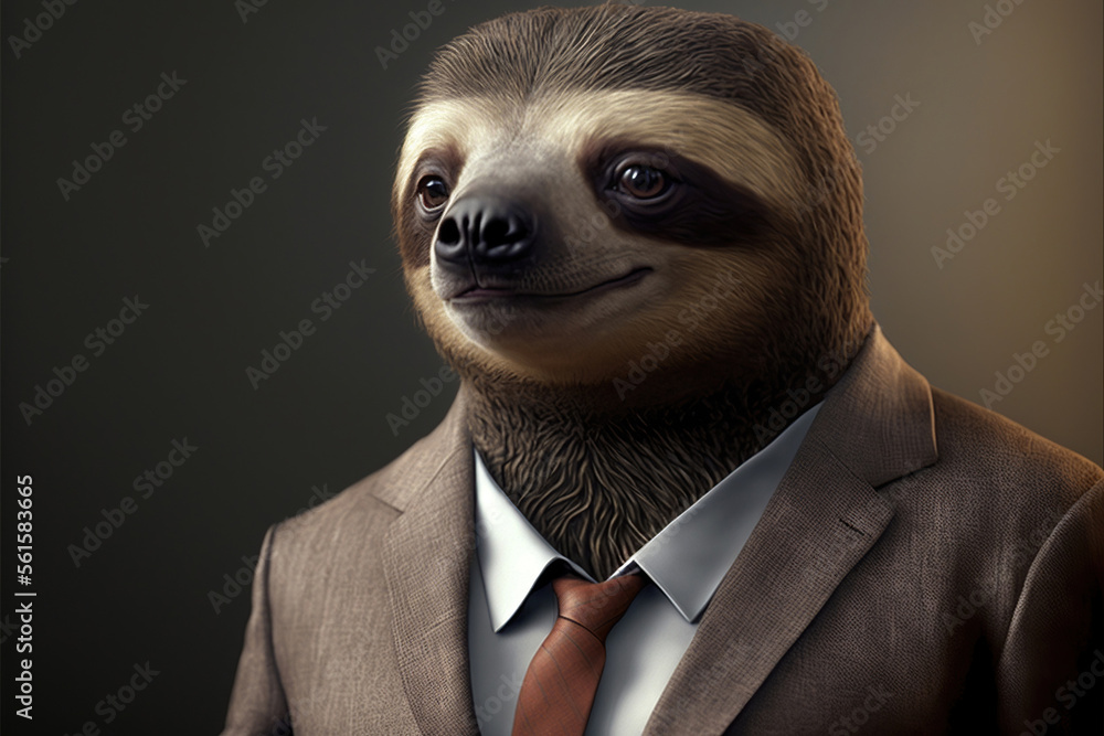 portrait of a sloth dressed in a formal business suit, generative ai - obrazy, fototapety, plakaty 