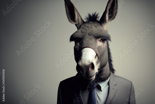 Photo Portrait of a donkey dressed in a formal business suit,  generative ai