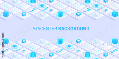 Abstract datacenter or blockchain vector isometric background Hosting server room cloud storage technology and big data processing Digital information Network mainframe infrastructure website layout