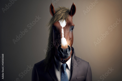 portrait of a horse dressed in a formal business suit, generative ai