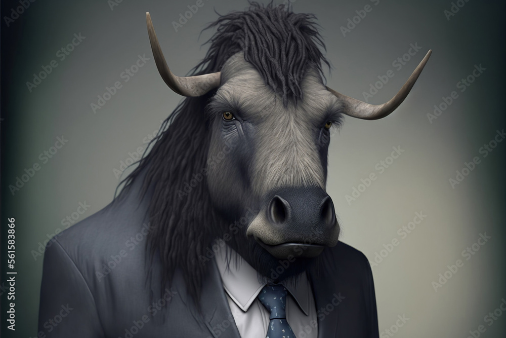 portrait of a gnu dressed in a formal business suit, generative ai portrait of a gnu dressed in a formal business suit, generative ai