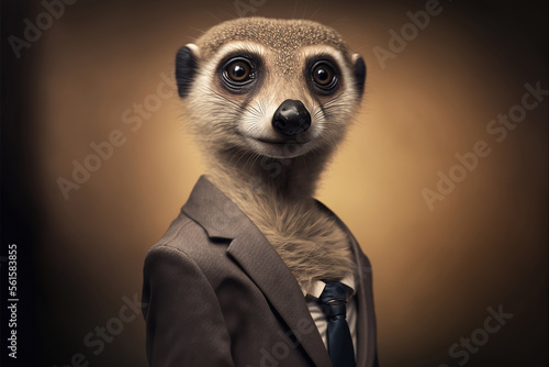 Papier peint Portrait of a meerkat dressed in a formal business suit,  generative ai