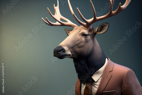 Foto portrait of an elk dressed in a formal business suit, generative ai