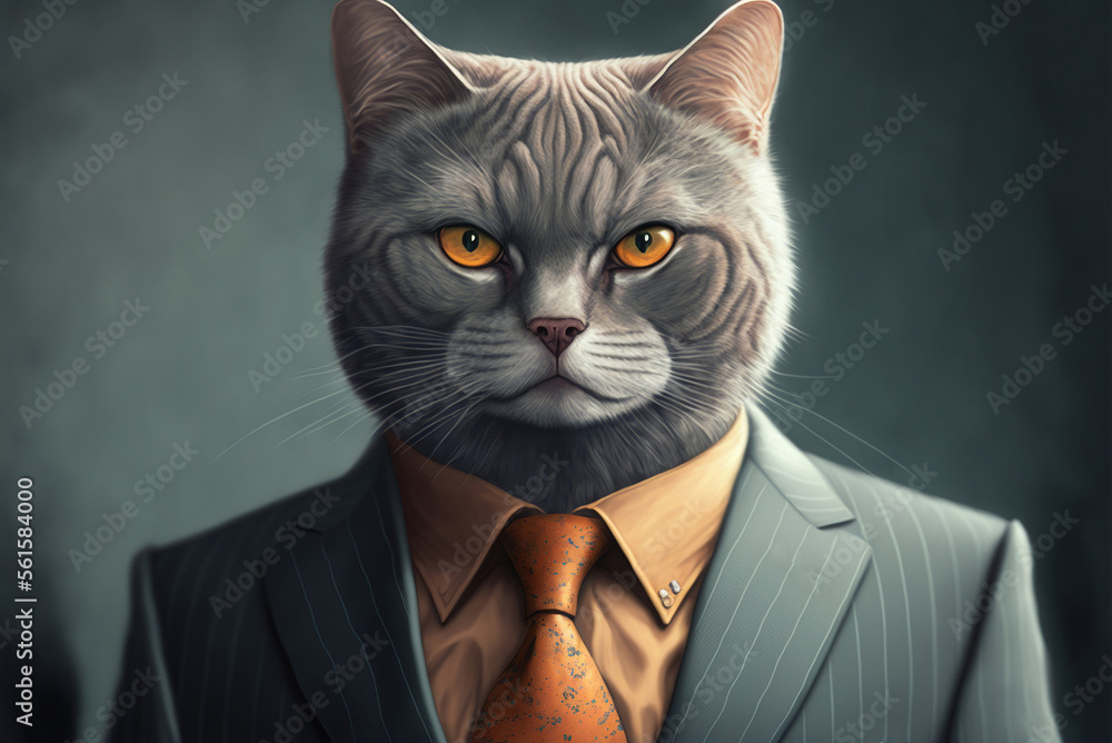 Premium AI Image  Cat wearing coat and tie