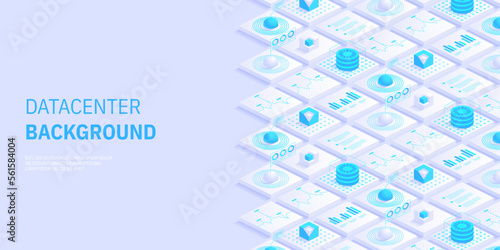 Abstract datacenter or blockchain vector isometric background Hosting server room cloud storage technology and big data processing Digital information Network mainframe infrastructure website layout