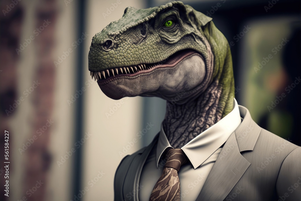 Portrait of a Dinosaur dressed in a formal business suit,  generative ai - obrazy, fototapety, plakaty 