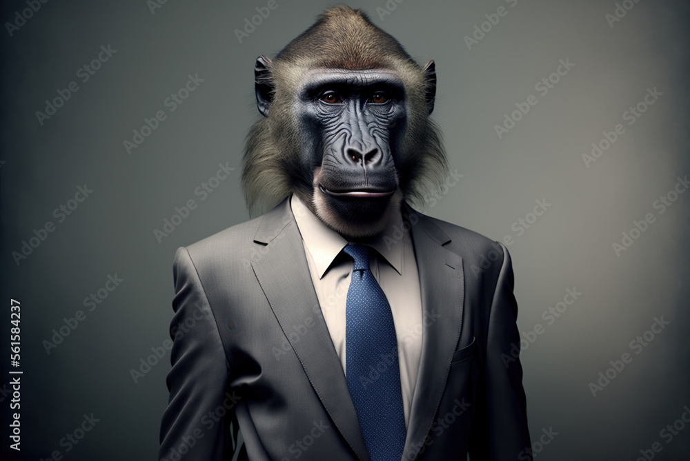 Portrait of a baboon dressed in a formal business suit,  generative ai - obrazy, fototapety, plakaty 