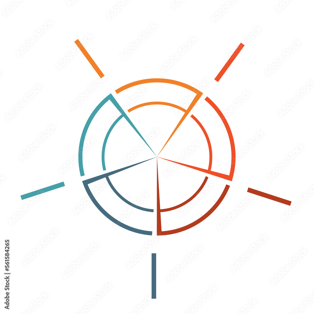 Infographic Pie chart template colourful circle from lines with text areas on 5 positions Infographic Pie chart template colourful circle from lines with text areas on 5 positions