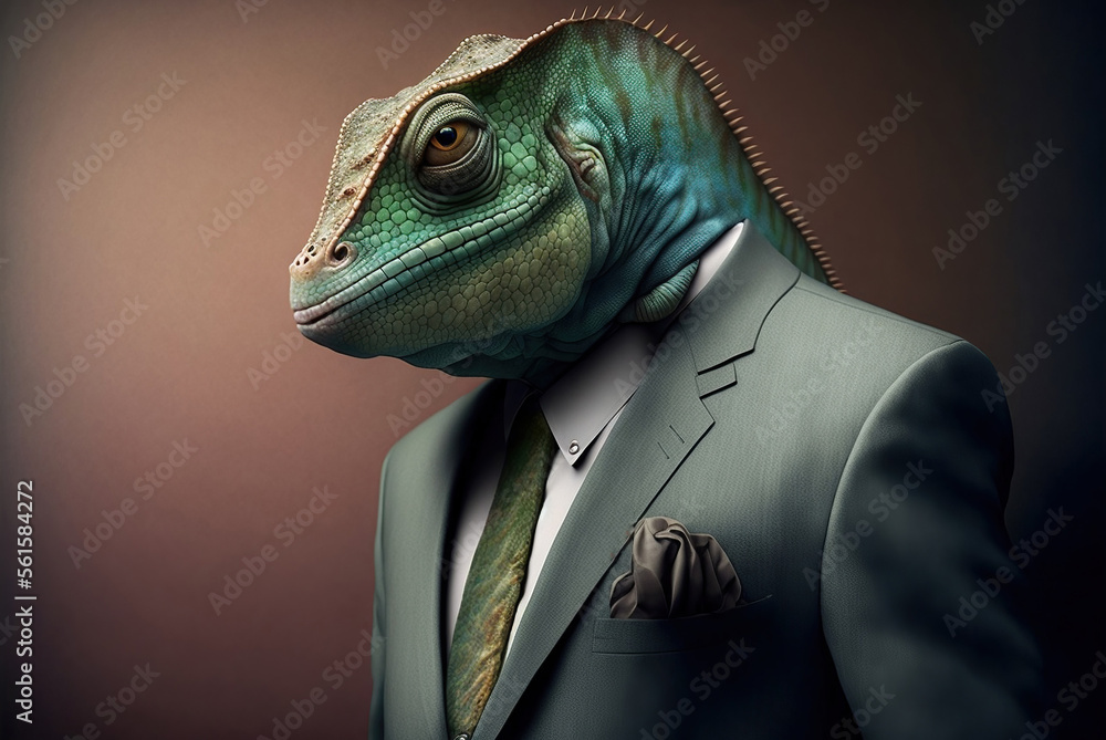 Portrait of a iguana dressed in a formal business suit,  generative ai - obrazy, fototapety, plakaty 